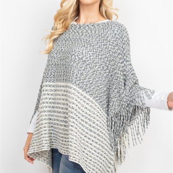 Contemporary Fringe Detailed Poncho Sweater top - Picture 4 of 6
